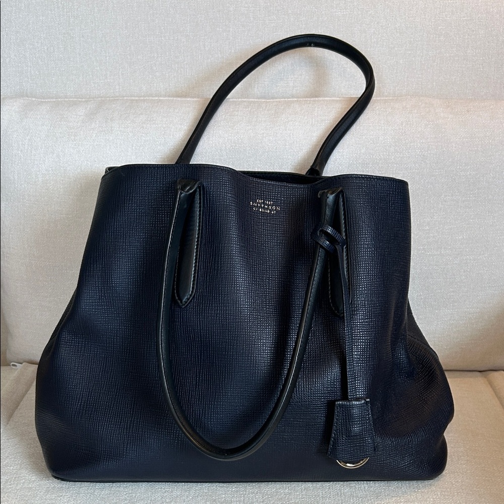 🔥 Smythson Panama cross-grain leather business shoulder bag - navy - Picture 3 of 12